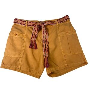 Sundance Shorts Womens Large Orange Linen Cotton Boho Embroidered Belt Pockets
